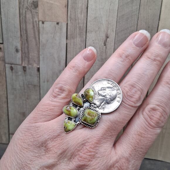 Palomino Turquoise Cluster Ring Size 7 Sterling Silver Southwestern Style - Picture 5 of 9